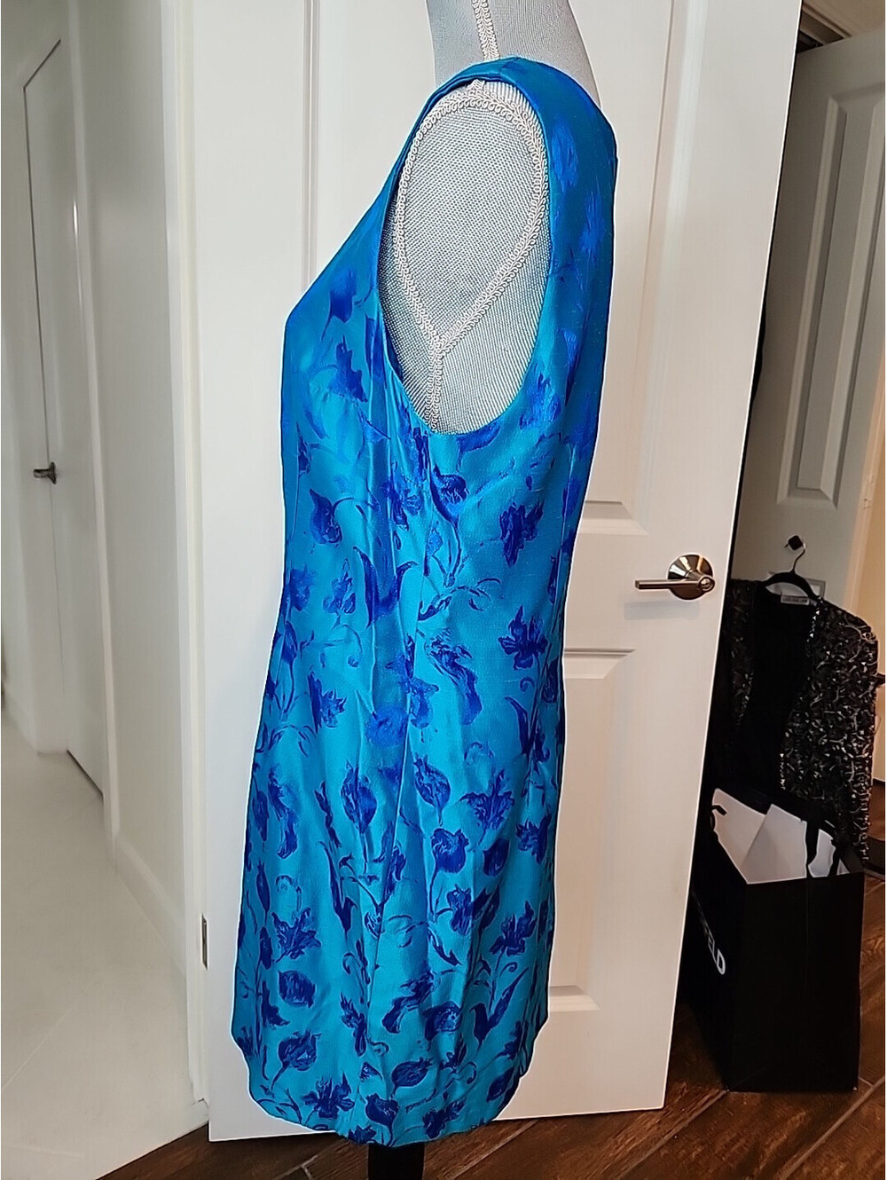 Molly Malloy Cocktail Dress Women's 12 Blue Floral Shift Midi Classic Classy - Picture 6 of 7